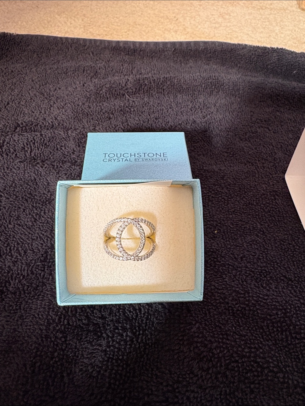 Touchstone Crystal Gold-Tone Interlocking Circle Ring with Clear Crystals